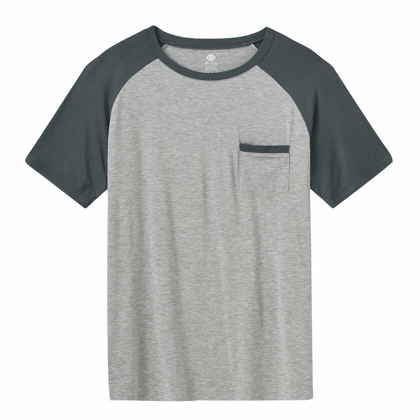 MoFiz Men’s Pajama Set V-Neck Short Sleeve Sleepwear Striped Grey Blue Size M