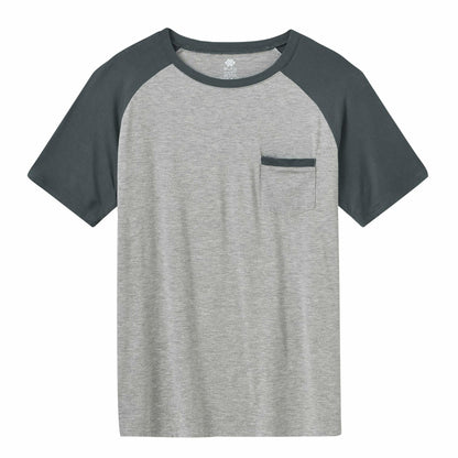 MoFiz Men’s Pajama Set V-Neck Short Sleeve Sleepwear Striped Grey Blue Size M