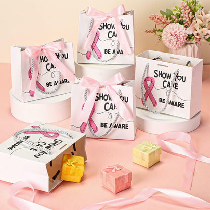 Weekgrat 25 Pack Breast Cancer Awareness Gift Bags Pink Ribbon 5.51x2.36x4.72in
