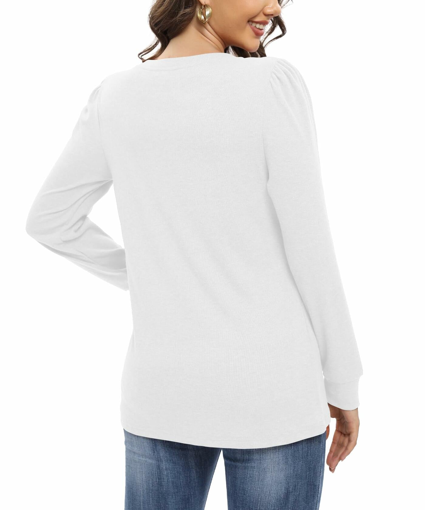 NILOUFO Women Long Sleeve T Shirt Tunic Casual Beige Size M
