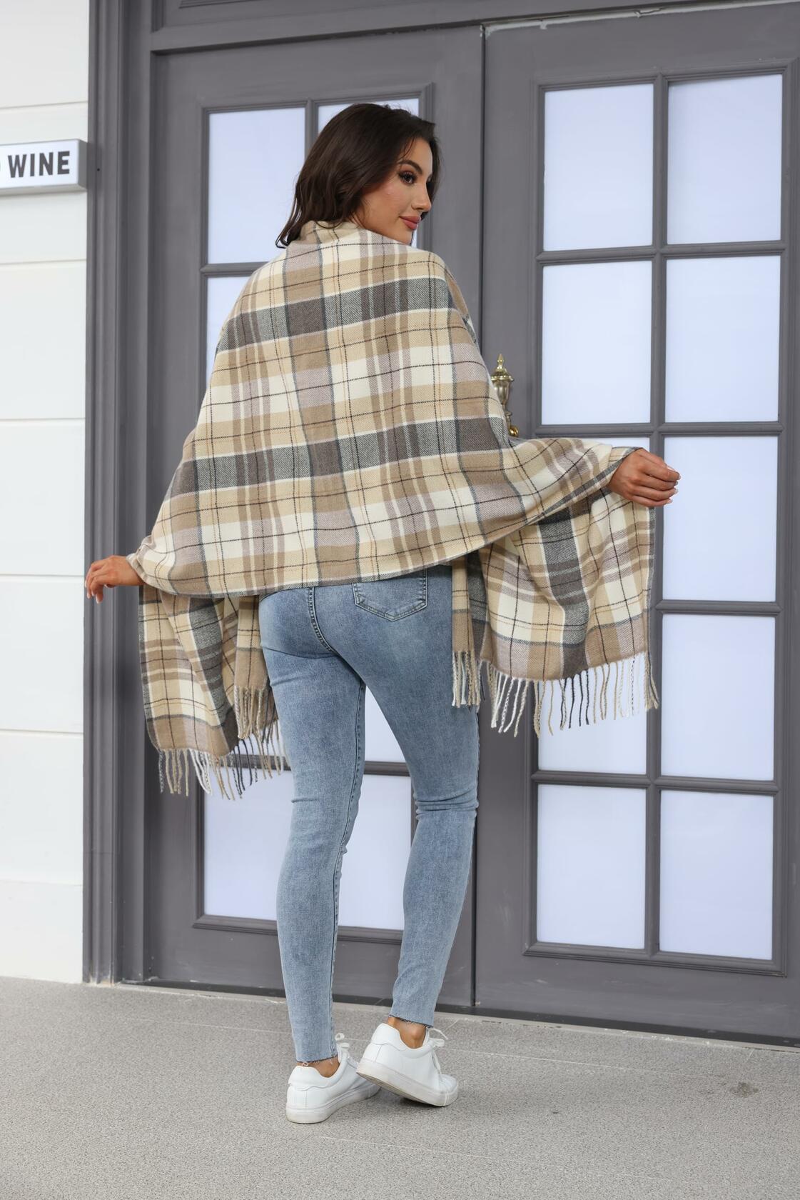 HUSG20 Plaid Scarf Women Gray Square Lattice Winter Fall Spring Accessory
