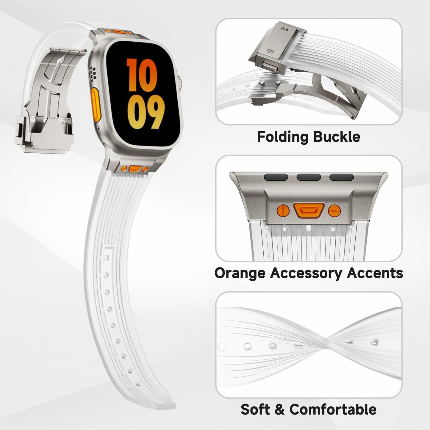 Jopinl Clear Silicone Watch Band for Apple Watch Ultra 49mm Transparent