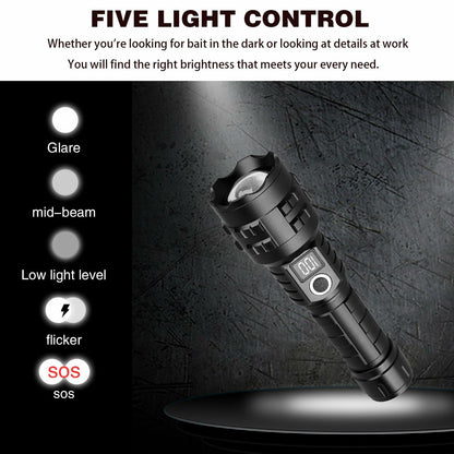 Wboxlizy Rechargeable Tactical Flashlight Waterproof Super Bright Black