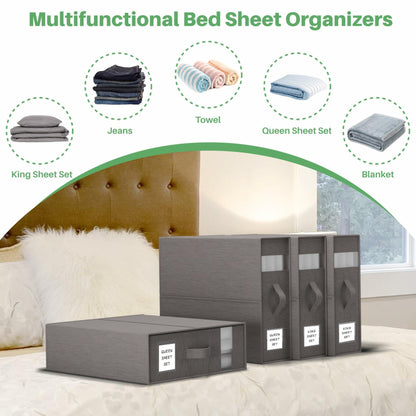 PARANTA Bed Sheet Organizers 10 Pack Foldable Linen Closet Grey 10pcs