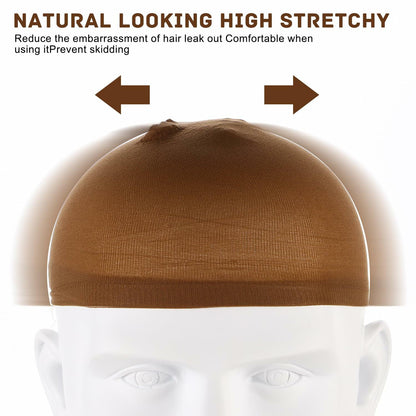 Arcjunys 8Pcs Nylon Stretchy Wig Caps for Women Lace Front Wigs Skin Brown