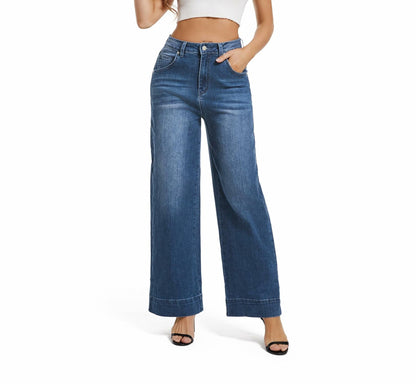 Guaile Womens High Waisted Stretchy Wide Leg Jeans Jean Blue Size 6