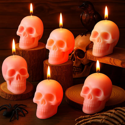 Nuanchu Halloween Skull Candles 6 Pack Large Light Pink Pastel Paraffin Wax