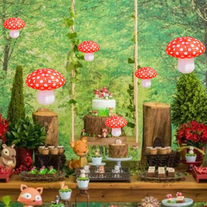 Lotus Mann 6PCS 14" Red Mushroom Lanterns Fairy Tale Party Decor