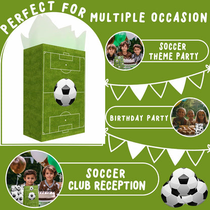 Outego Soccer Party Favor Bags with Stickers 24 Count Green Paper Soccer
