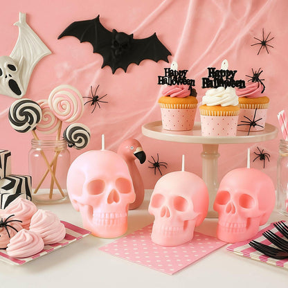 Nuanchu Halloween Skull Candles 6 Pack Large Light Pink Pastel Paraffin Wax