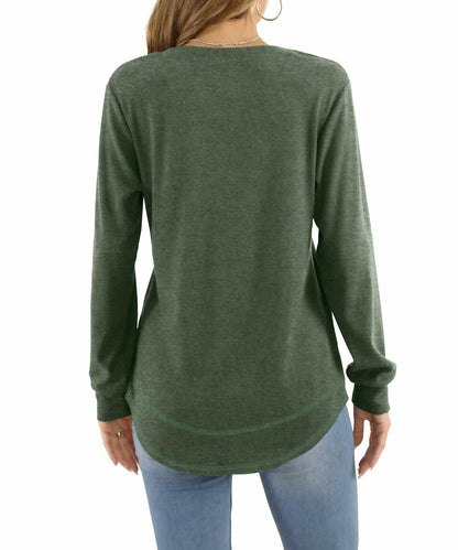 KUOTAI Womens Long Sleeve T Shirt Casual Blouse Tunic Green Size M