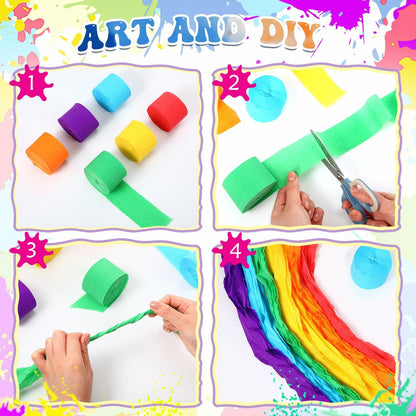Pasimy 62 Pc 3D Colorful Rainbow Bulletin Board Set DIY Crepe Paper Rolls