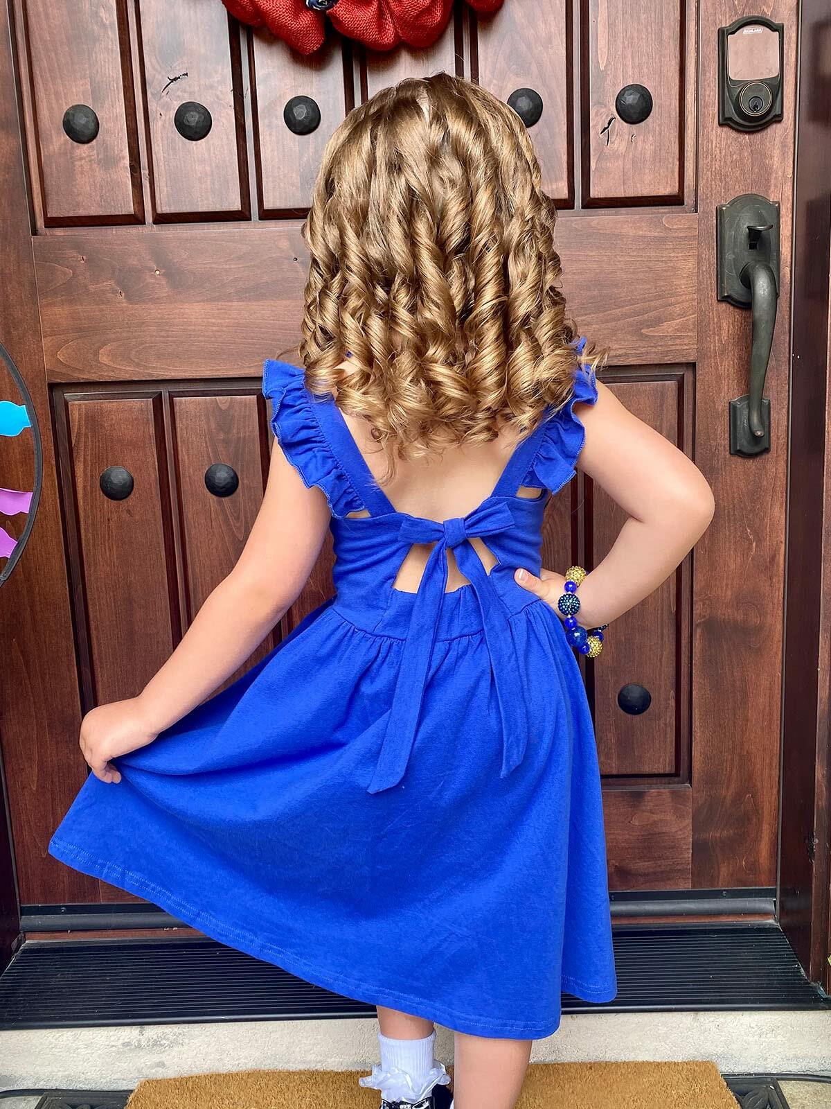 ALLIFly Girls Tie Back Sundress Back to School Blue Size 6
