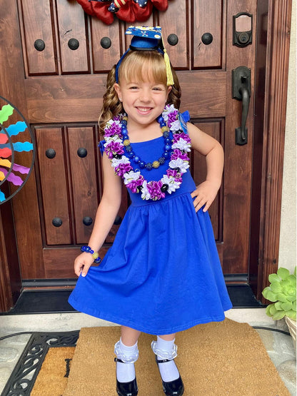 ALLIFly Girls Tie Back Sundress Back to School Blue Size 6