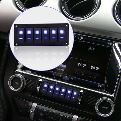 Garfour Marine 6 Gang 5 Pin Red LED Aluminum Rocker Switch Panel