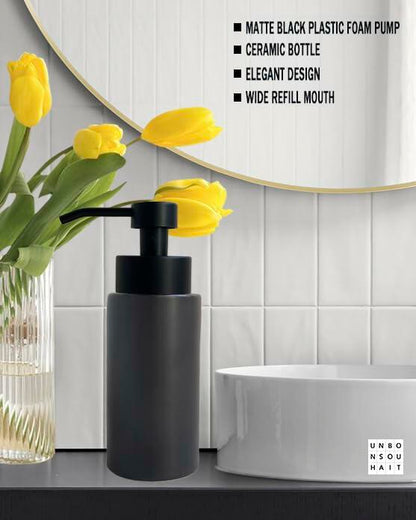 UNBONSOUHAIT 11.5 Oz Black Stripe Ceramic Foaming Soap Dispenser Refillable