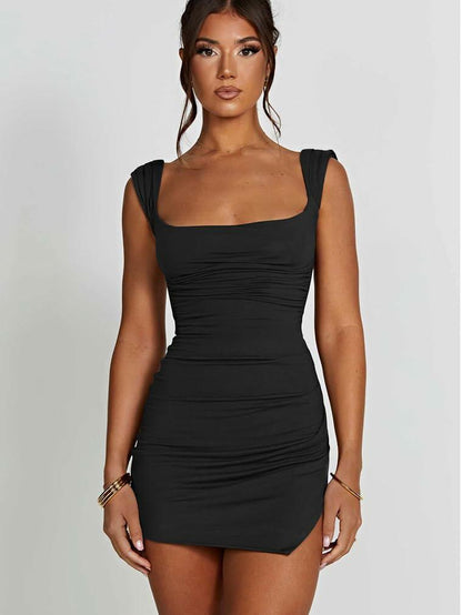 LAGSHIAN Women's Sexy Bodycon Backless Tie Sleeveless Mini Dress Black Size S