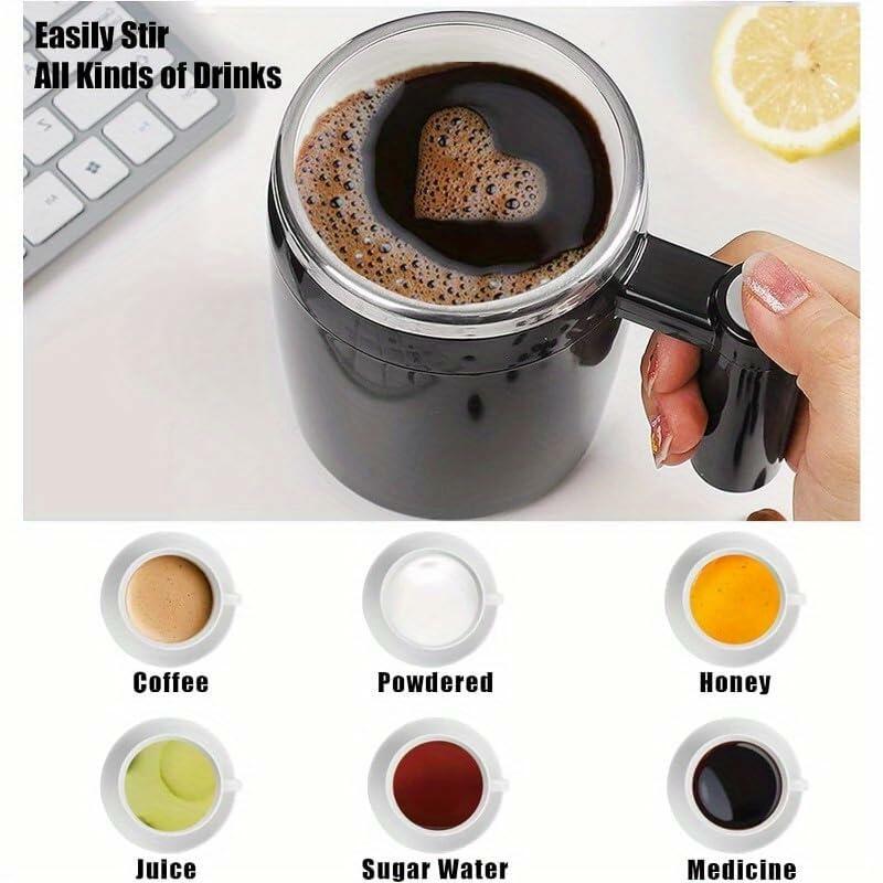ALARYOD Self Stirring Coffee Mug Stainless Steel Black Automatic Mixing Cup