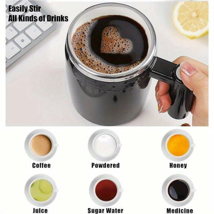 ALARYOD Self Stirring Coffee Mug Stainless Steel Black Automatic Mixing Cup