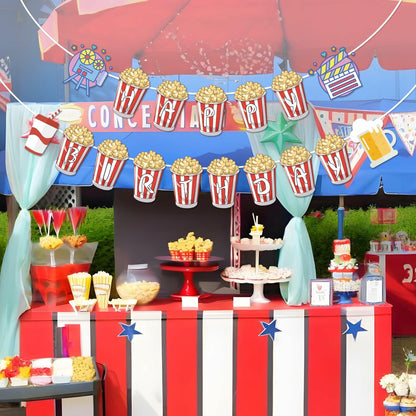 JIVELER Popcorn Happy Birthday Banner Movie Night Theme Multi-color Garland