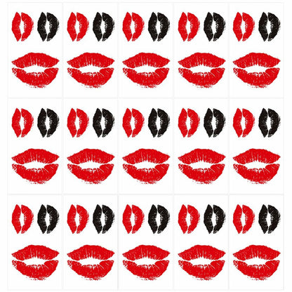 LEOARS Valentines Lip Temporary Tattoo Stickers Waterproof Red Black 15-Sheet