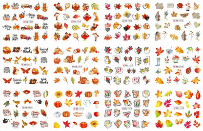 YEFIUO Fall Winter Maple Leaf Pumpkin Nail Art Stickers Water Transfer 12 in 1