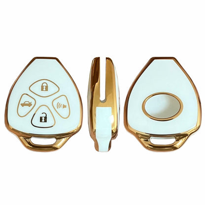 TAPAYICA Toyota Key Fob Cover 4 Buttons White-Gold TPU Shell with Keychain