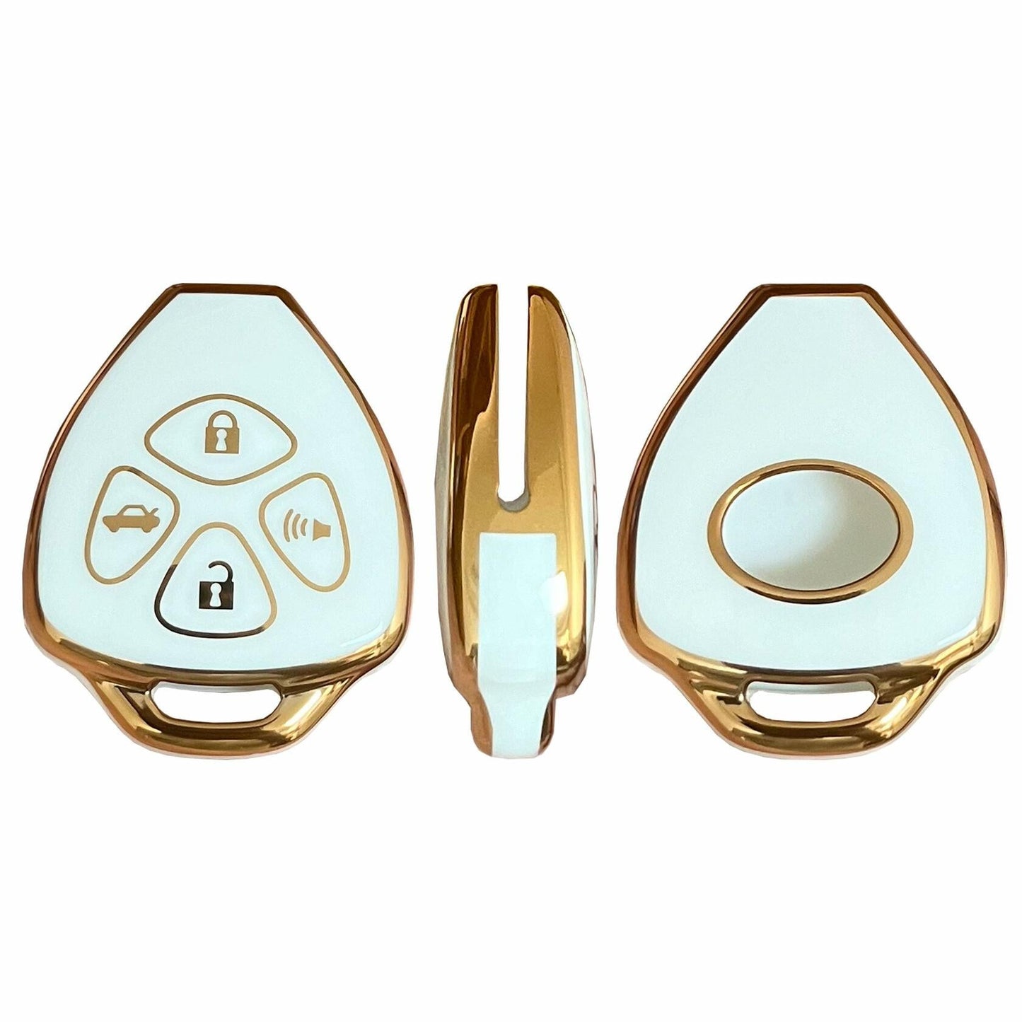 TAPAYICA Toyota Key Fob Cover 4 Buttons White-Gold TPU Shell with Keychain