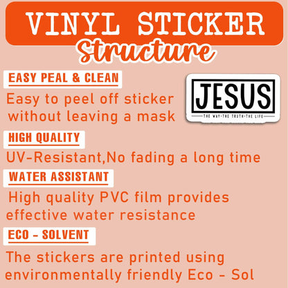 HYKADEUS Jesus The Way Truth Life Christian Bible Verse Stickers 3x1.5 Inch 3Pcs