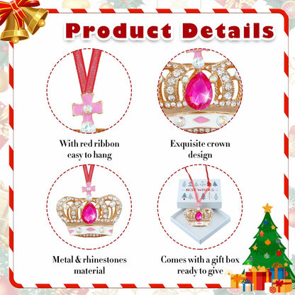 GROWTHMAGIC Pink Metal Crown Christmas Ornaments with Rhinestones Xmas Decor