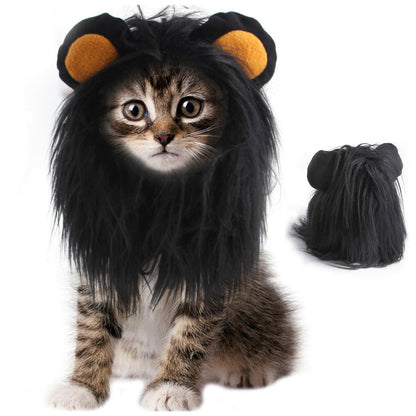 ITESSY Cat Halloween Costume Black Lion Mane Wig Hat Size S