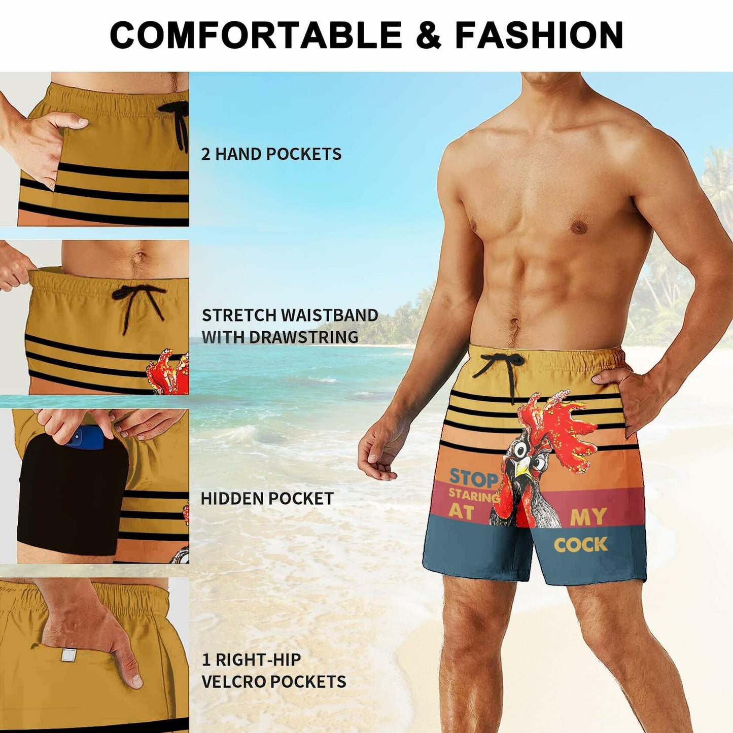 SolAzul Men's Quick Dry Swimming Trunks Board Shorts Blue Size L