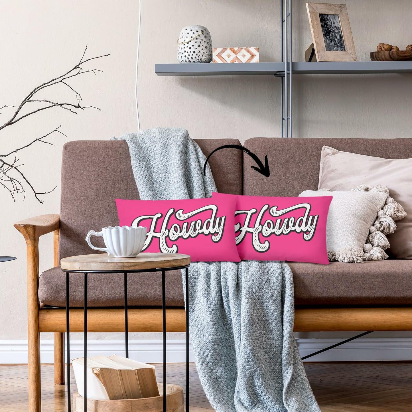 Mingnei Pink Howdy Flannel Throw Pillow Cover 12x20 Couch Cushion