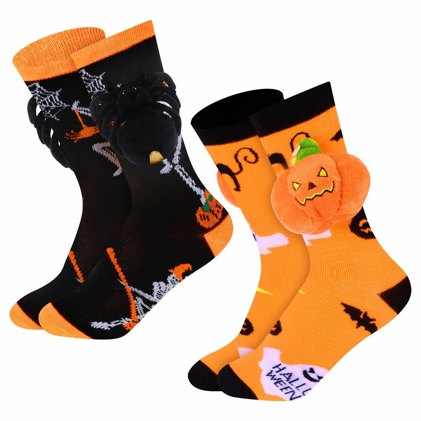 ShinyMatch Halloween 3D Pumpkin Spider Crew Socks 2 Pairs One Size  Multicolor