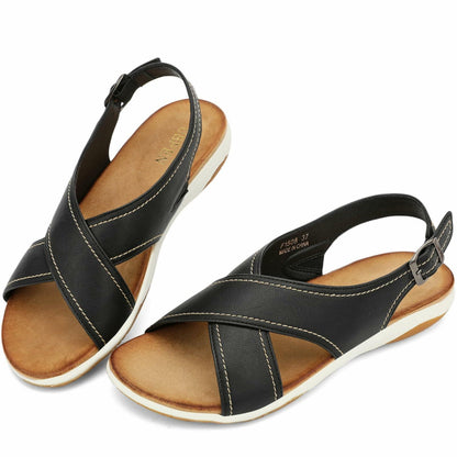 UBFEN Womens Flat Sandals Arch Support Slingback Black Size 10.5