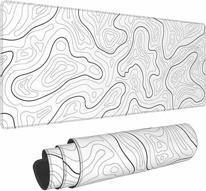 Topographic Gaming Mouse Pad Large Extended White Desk Mat 31.5x11.8