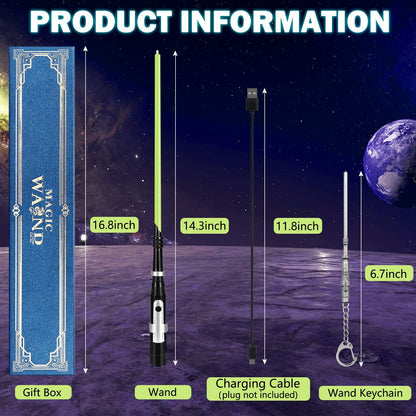 KingVows Light Up Magic Wizard Wand 14.3" Rechargeable Green Cosplay