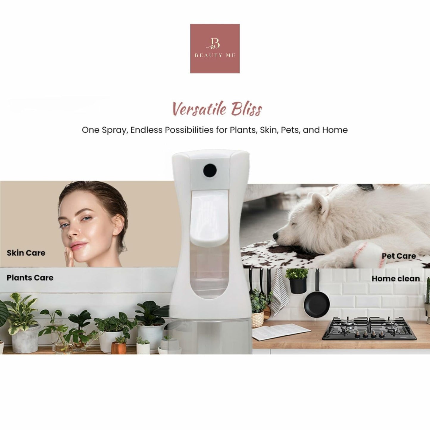 BEAUTY ME Continuous Mist Spray Bottle 10.1oz White Fine Mist Sprayer