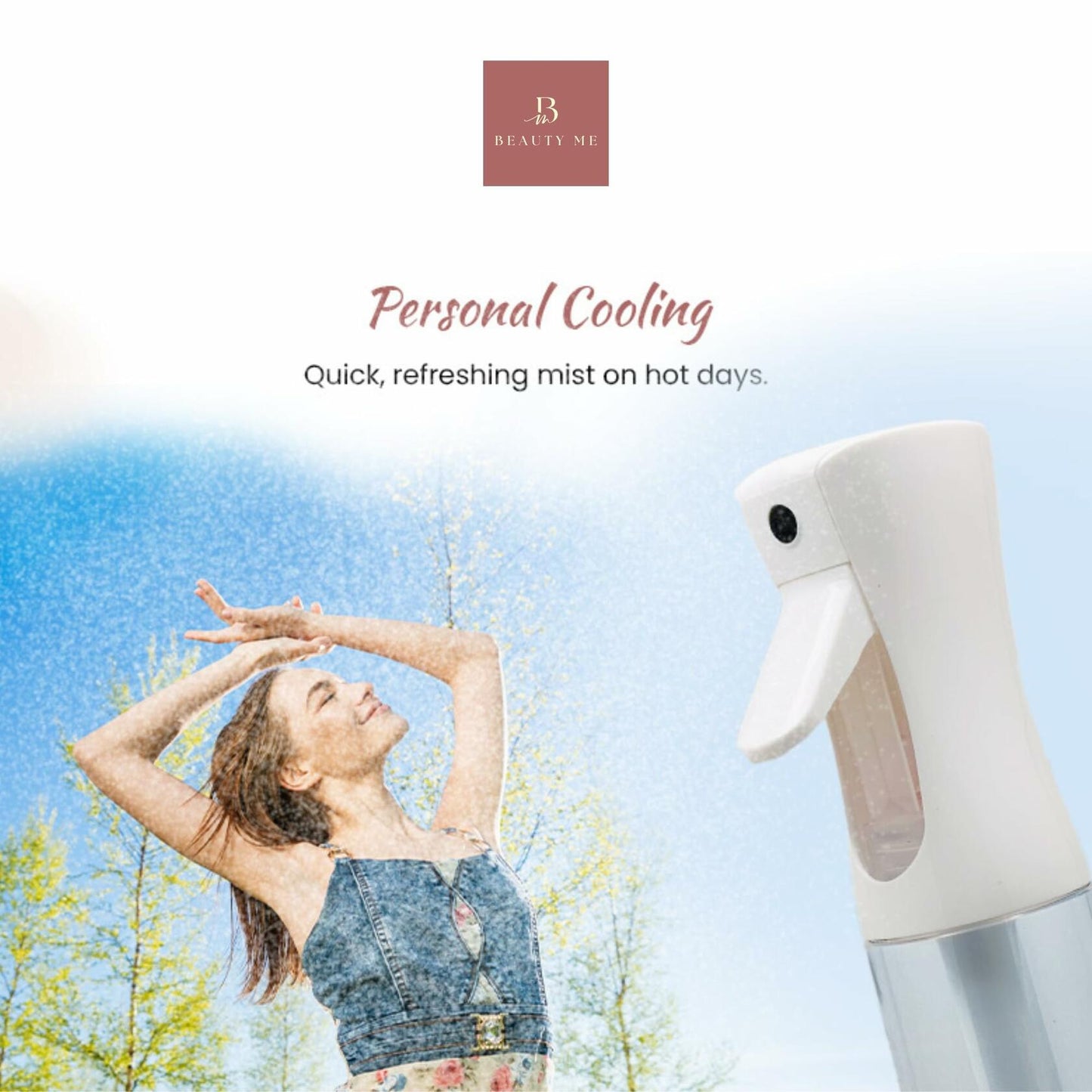 BEAUTY ME Continuous Mist Spray Bottle 10.1oz White Fine Mist Sprayer