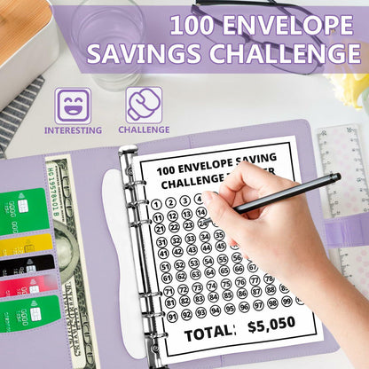 Mashaop 100 Envelope Challenge Binder White PU A4/Letter 13 Pages