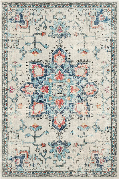 Puremy 2x3 Vintage Boho Entryway Rug Non Slip Low Pile Floral Cream
