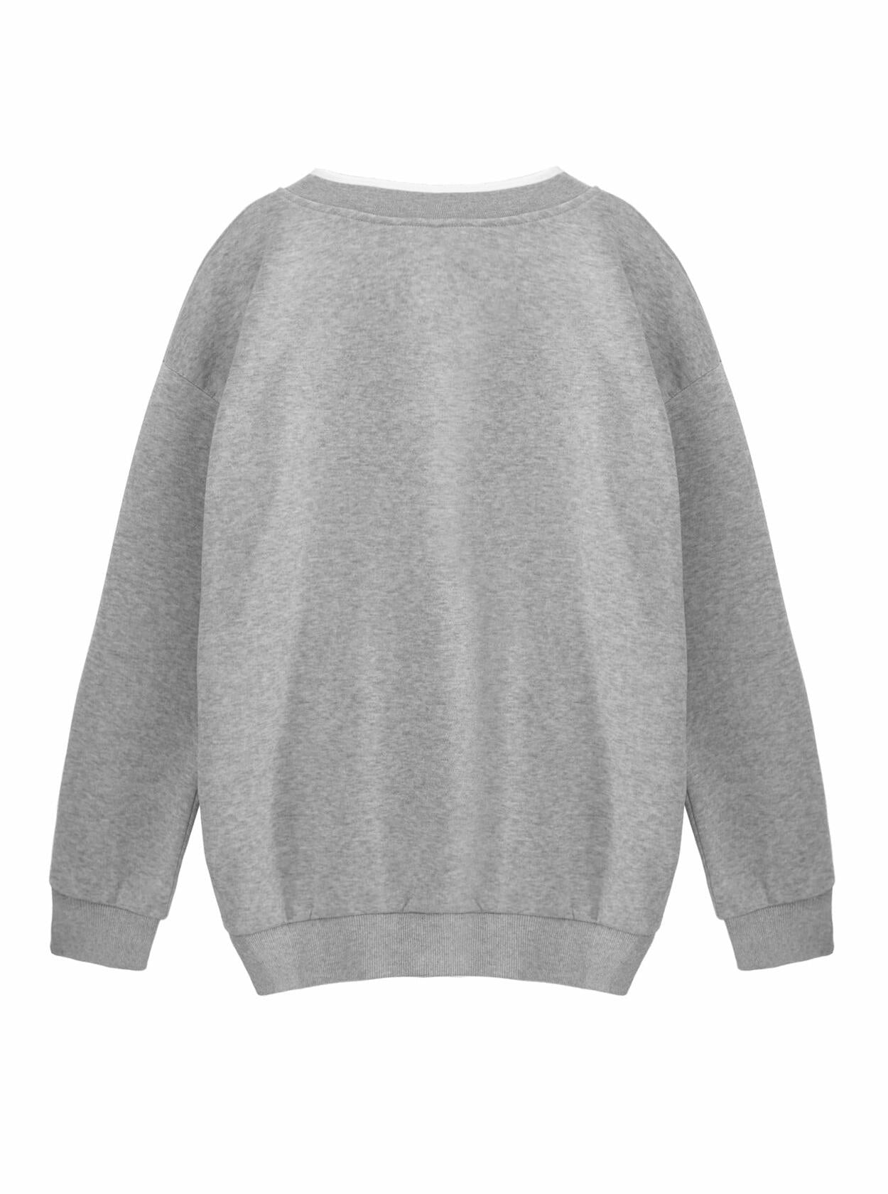 Hilinker Womens V Neck Oversized Sweatshirt Long Sleeve Grey Size S
