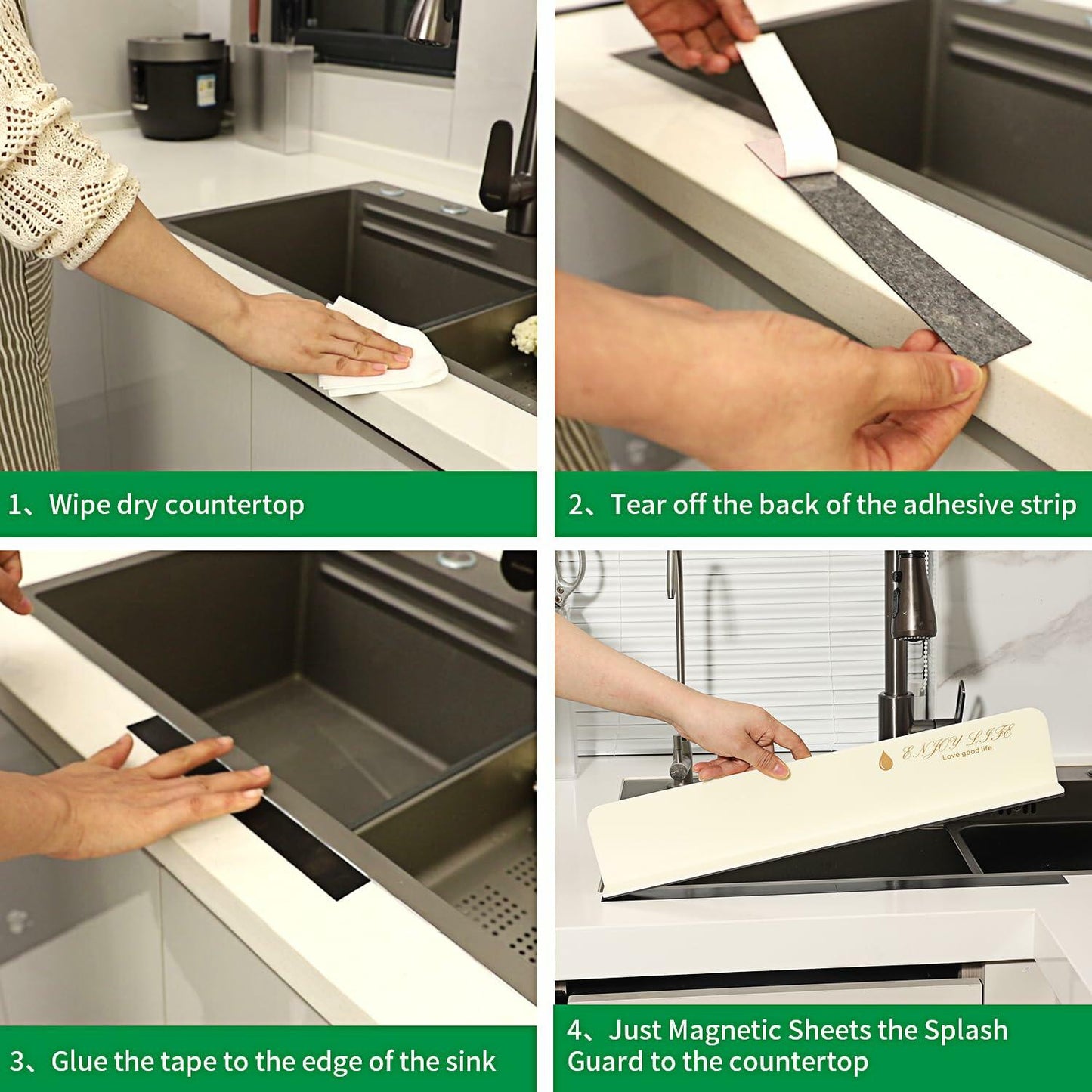 2PCS Acrylic Sink Splash Guard Beige Frosted Magnetic Water Barrier 17.5"x3.3"