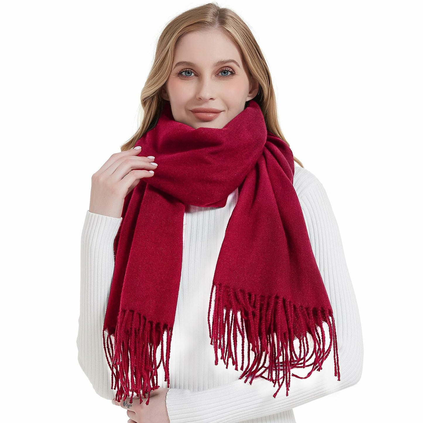 Landisun Winter Pashmina Shawl Scarf for Women Cashmere Green Solid