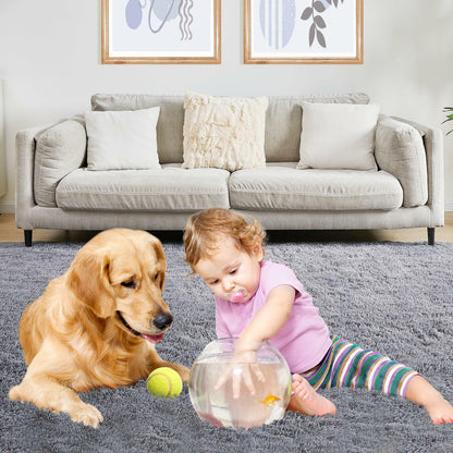 Puremy Grey Round Fluffy Rug 5ft Non-Slip Carpet for Kids Nursery Room