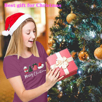 ZXCAHPT Christmas Shirt Women Merry Xmas Holiday Tee Coffee Tree Santa Size M