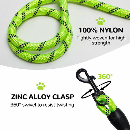 YALAVA Dog Leash 4FT Heavy Duty Reflective Nylon Rope 360° Swivel Hook Black
