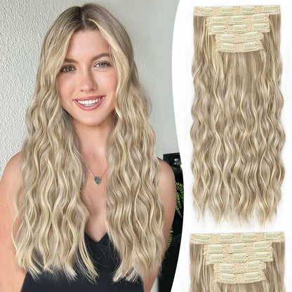 ALXNAN 16" Orange Red Thick Long Mermaid Wave Hair Clip Extensions