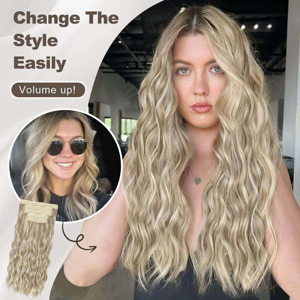 ALXNAN 16" Orange Red Thick Long Mermaid Wave Hair Clip Extensions
