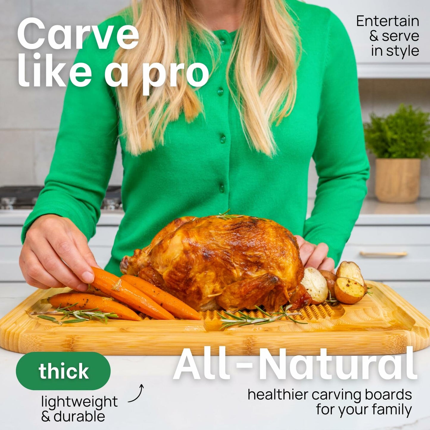 GREENER CHEF 18" XL Organic Turkey Carving Board Wooden Butcher Block